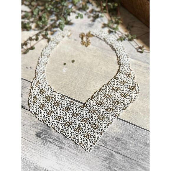 Vintage Rare Monet Couture Runway White Enamel Lacy "PRINCESSA" Bib Neck… - Picture 2 of 6